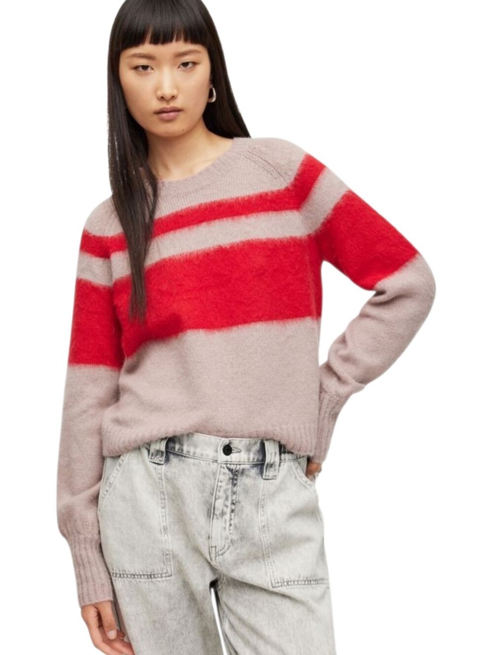 All Saints Lana Wool Blend Red Stripe Jumper Sweater Size Medium Retail $219